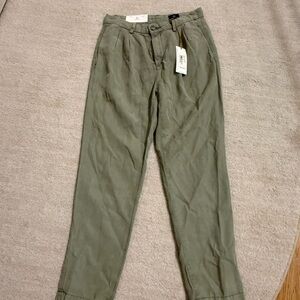 AG Adriano Goldschmied Evan Pleated Trouser Sage Green Linen Blend NWT Size 25